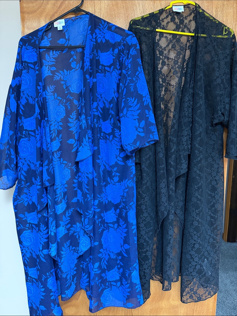 New Blue Floral & Black Lace Kimonos - Lightweight Draped Coverups